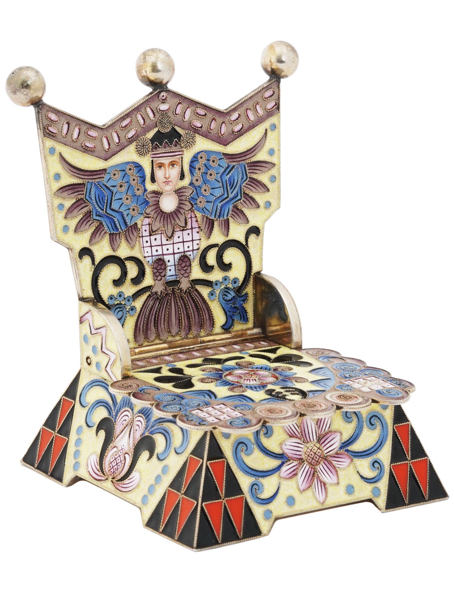 RUSSIAN GILT SILVER ENAMEL SALT THRONE CELLAR PIC-0